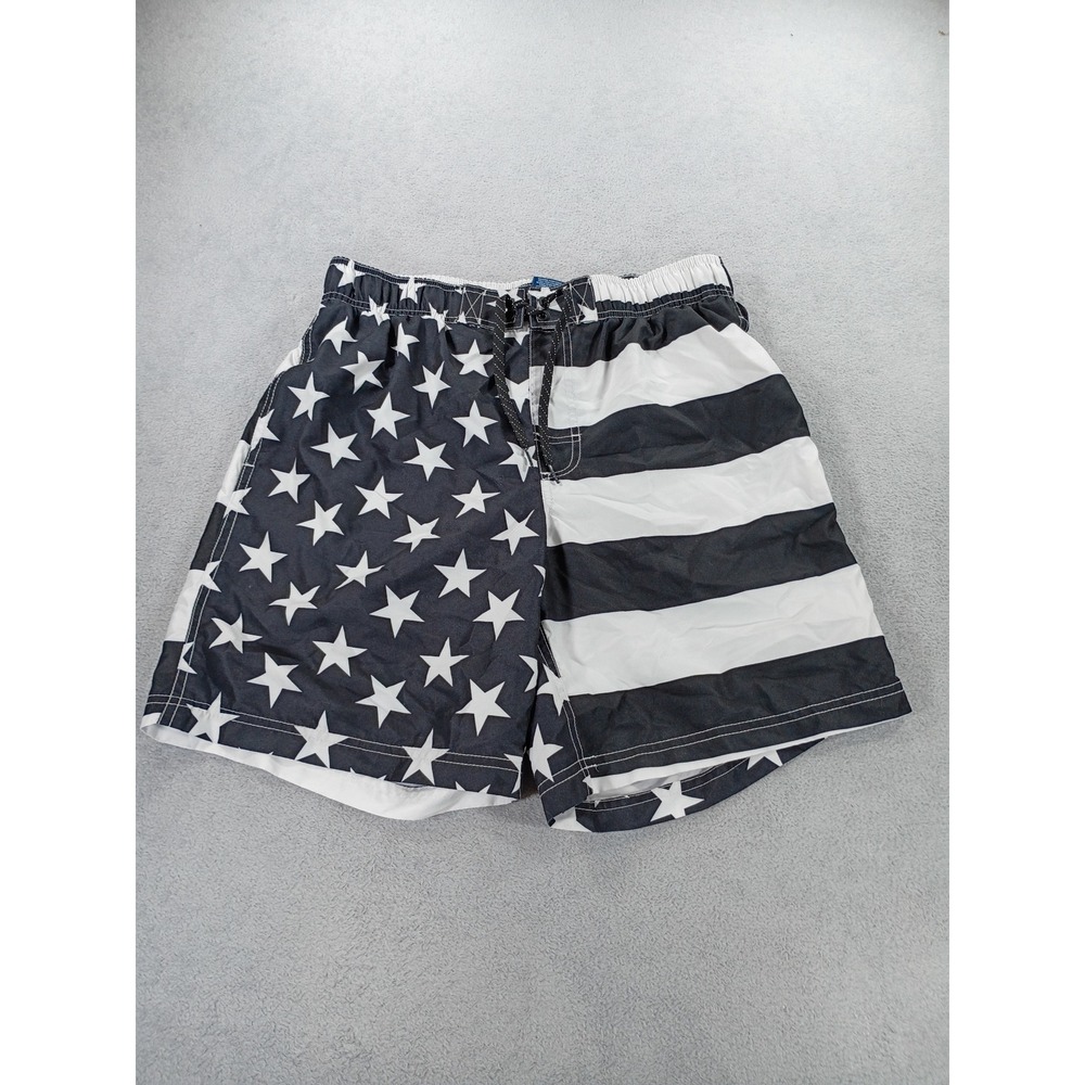 George Mens American Flag Swim Trunks Black White Size M Stars and Stripes